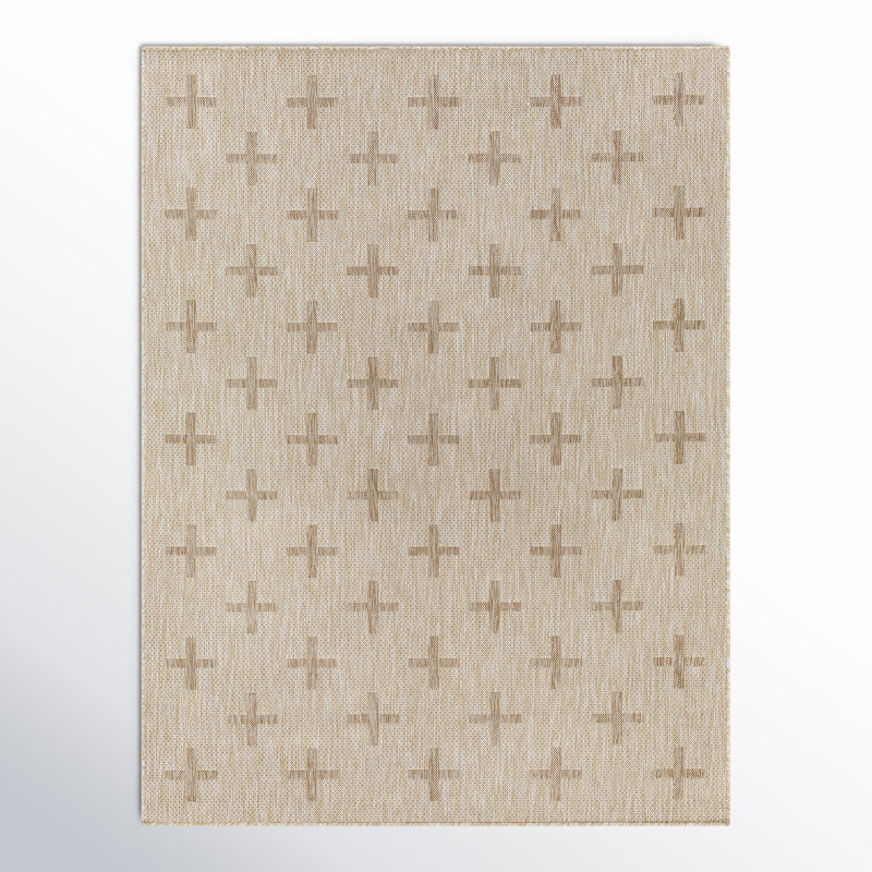 Tapis géométrique tissé à la machine intérieur / extérieur Bronwyn, Rectangle 5 pi 3 po x 7 pi