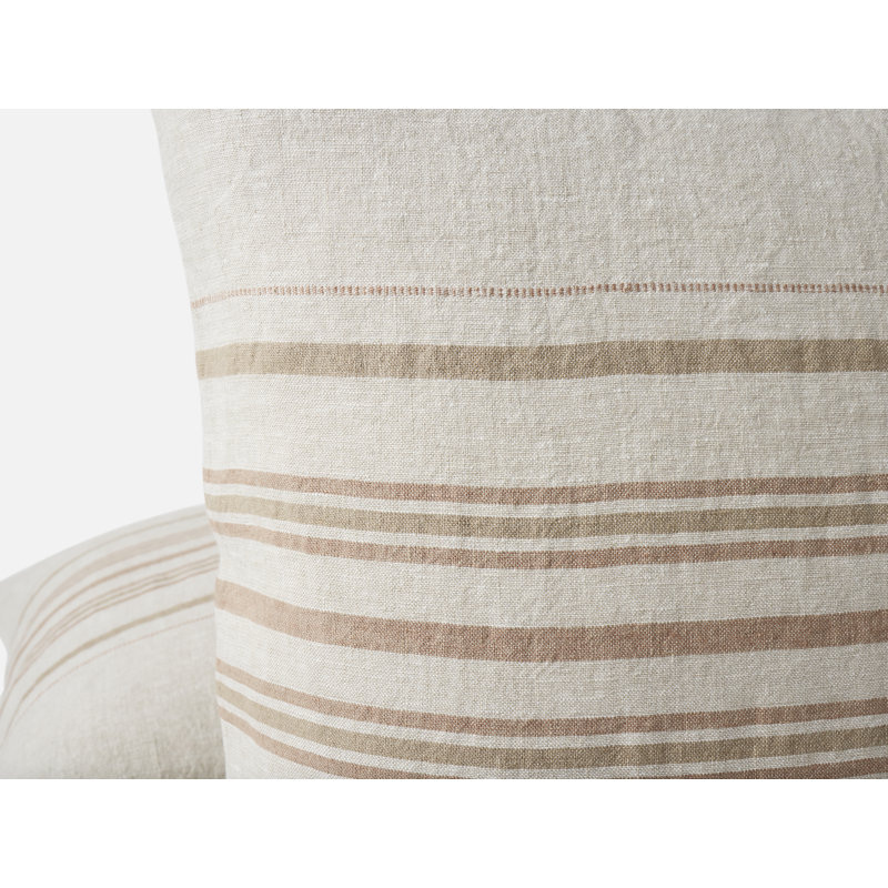 Housse de coussin Mojave en lin biologique 22 po x 22 po, Kaki / rayure praline