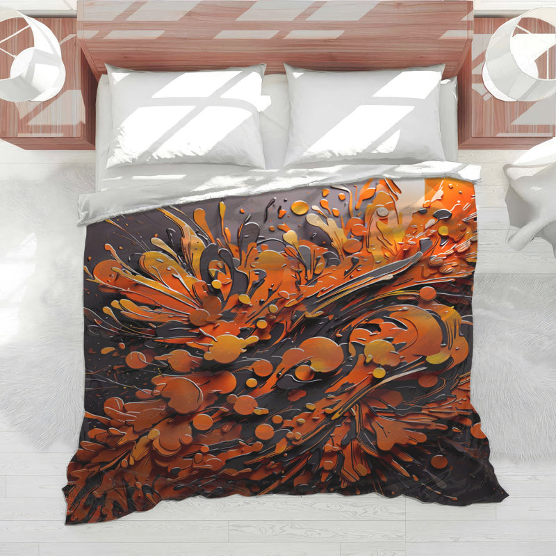 Orange Black Abstract Splatter Comforter, Twin Extra Long