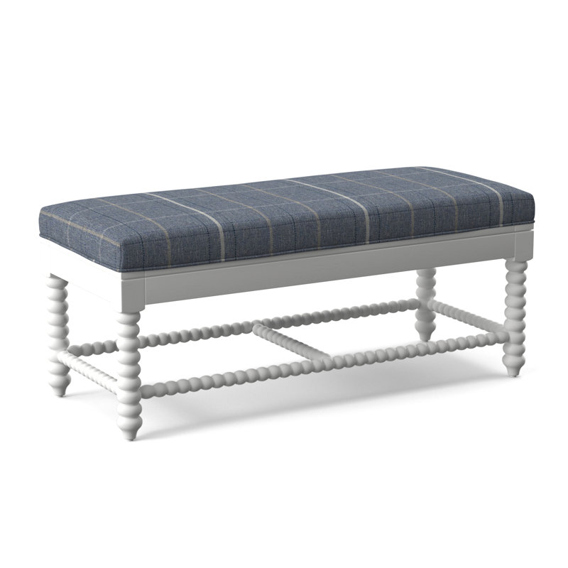 Louisa Bench, Frost White Finish, Lapis Plaid; 0126-63