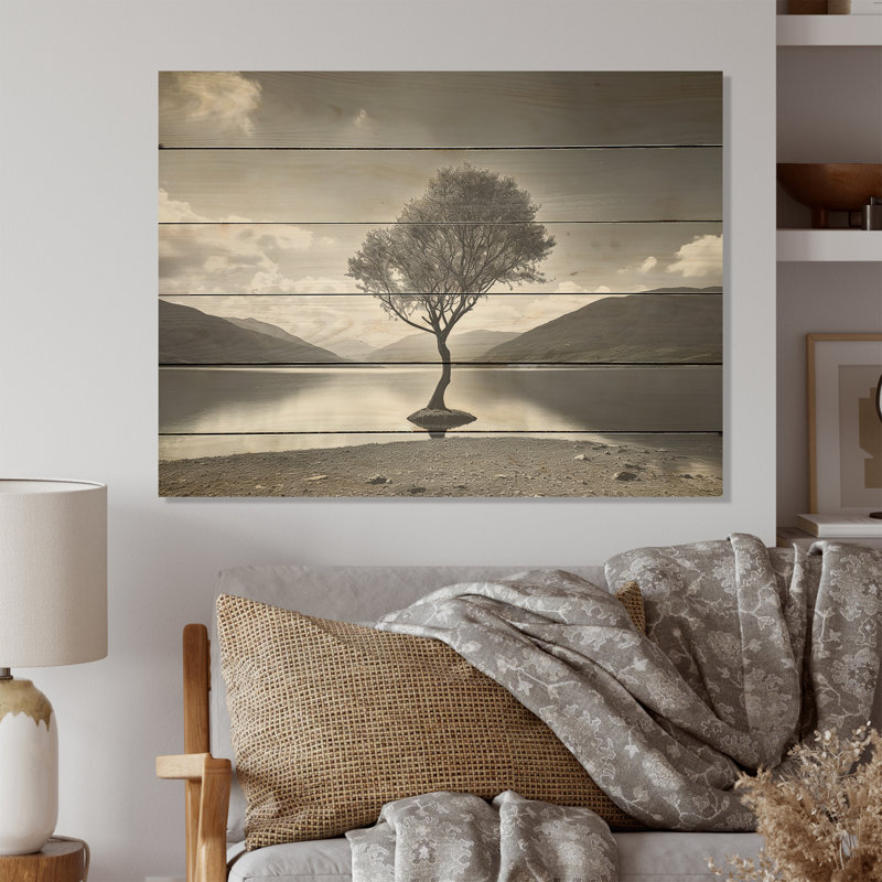 «Tree Lake Tranquility - Lakes Lakehouse», art mural sur bois de pin naturel, H 24 po x l 32 po