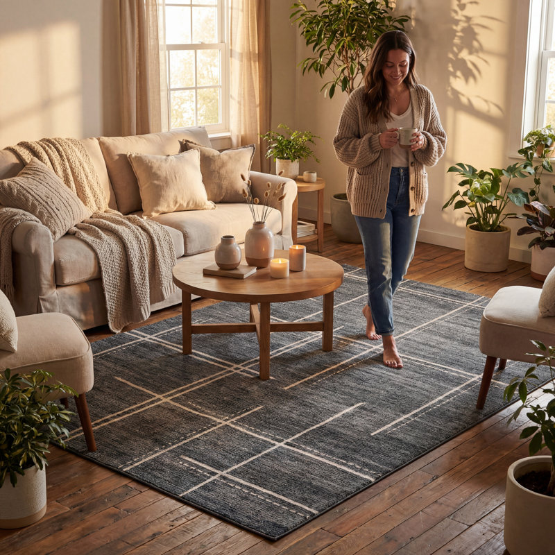  Sabienne Abstract Washable Rug, Rectangle 5' x 7'
