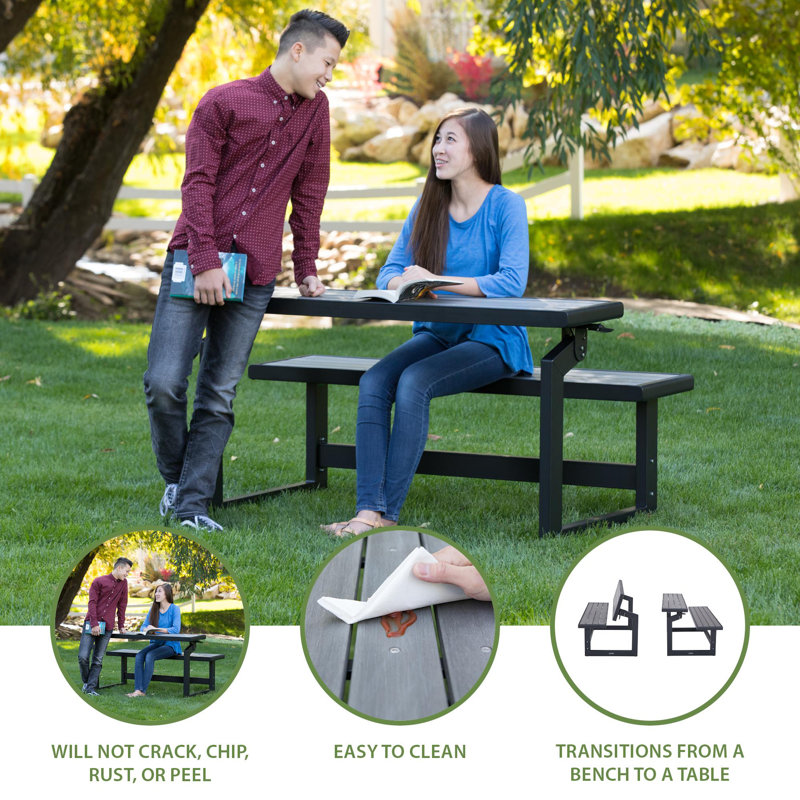 Polystyrene Convertible Bench, Black Sand Frame/Harbor Gray Seat