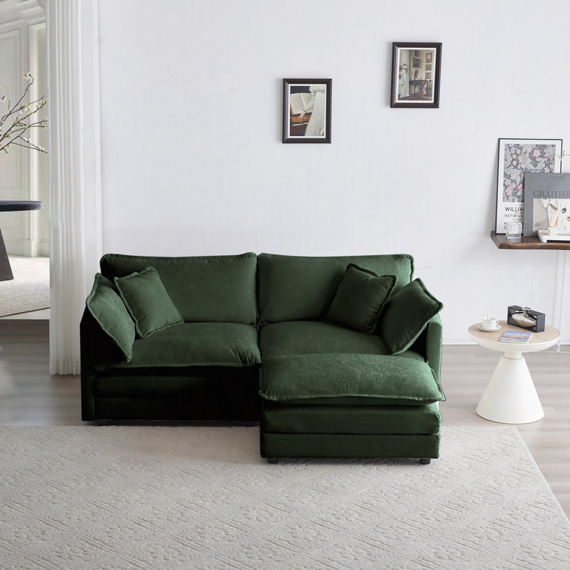 Canapé en chenille deux places avec 1 repose-pieds, canapé modulaire en L avec repose-pieds 2 places, causeuse avec repose-pieds pour petit espace en chenille