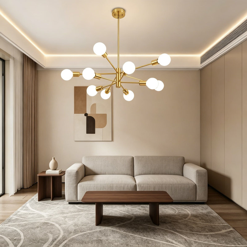 Lustre Mid-Century moderne Spoutnik, plafonnier doré à 10 lumières avec hauteur réglable, base E26 pour salon, salle à manger, îlot de cuisine, chambre à coucher, maison de campagne