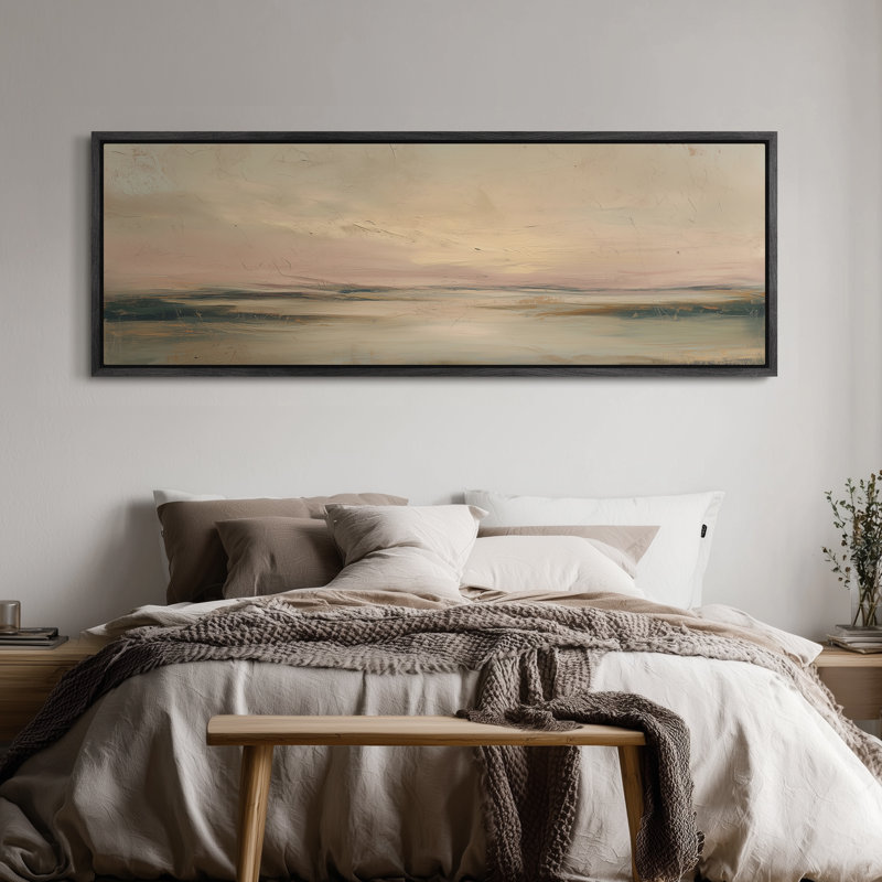 «Soft Blush Horizon Landscape» pour chambre à coucher ou salon, impression murale, H 20 po x l 60 po, Noir