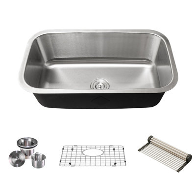 KBFmore 30 Inch Single Bowl Stainless Steel Classic Kitchen Sink with 4 Piece Sink Accessories