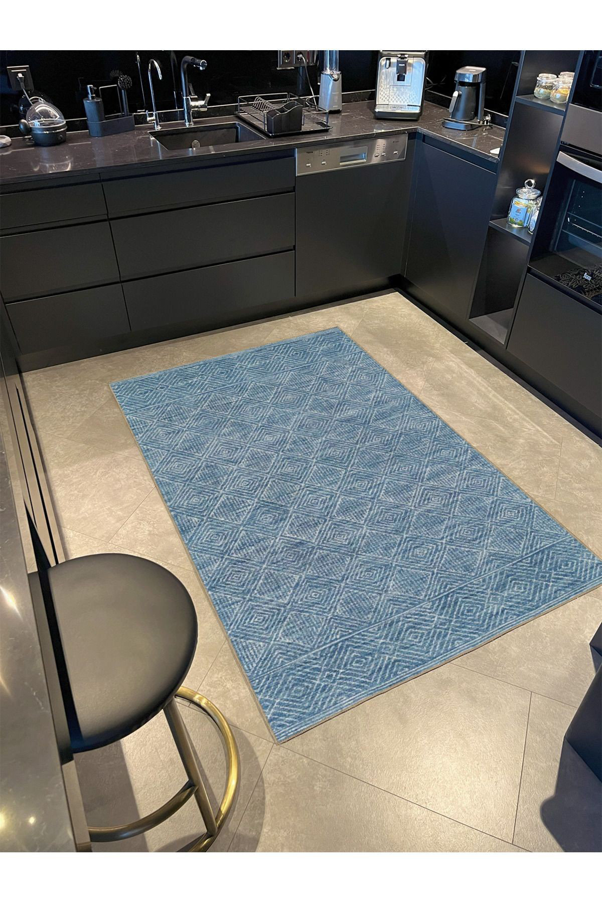 Hokku Designs Machine Washable Diamond Patterned Blue Decorative Area ...