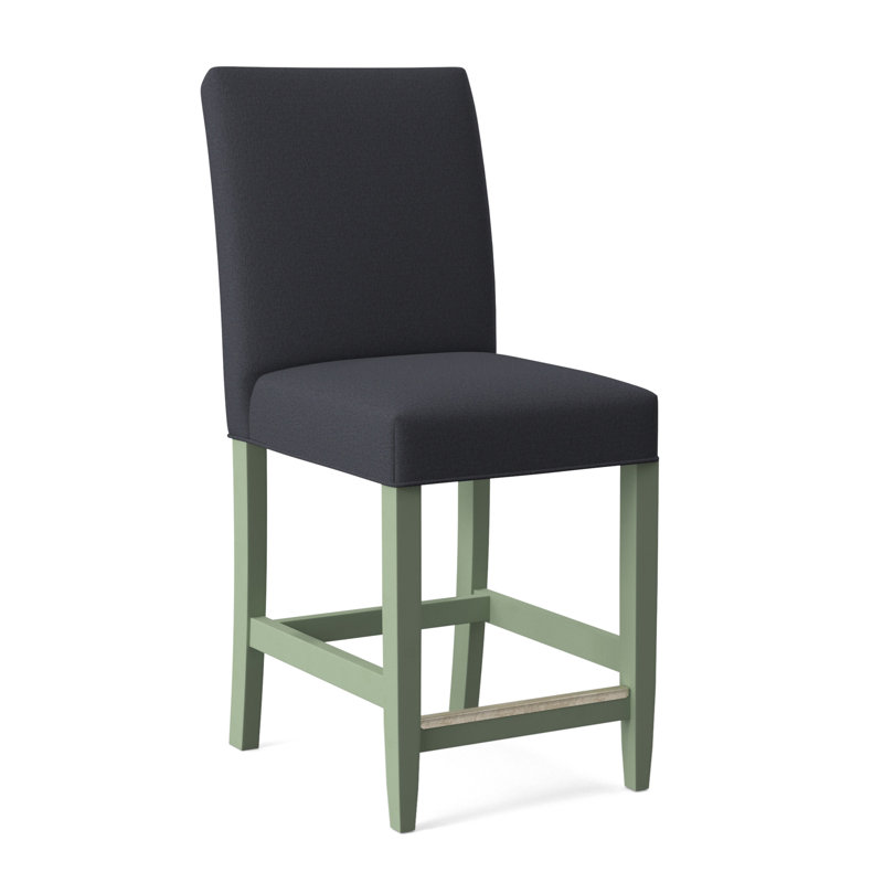 Manhattan Upholstered Stool with Solid Wood Frame, Celery Finish, White Performance Fabric; 0851-94
