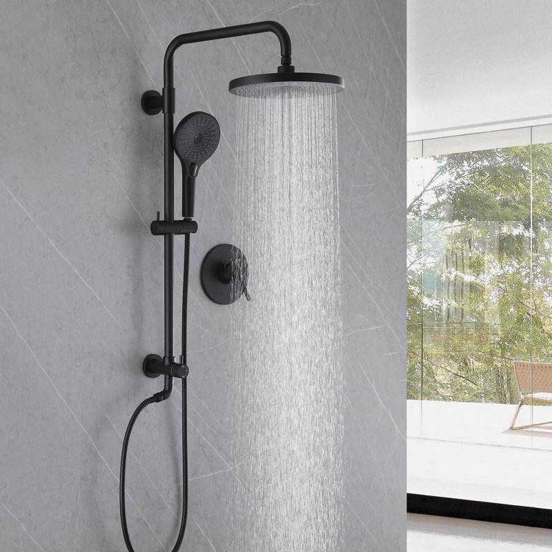 Système de douche complet en laiton massif avec valve brute, Noir mat