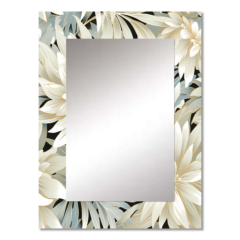 Motif de fleurs Deramo exotiques gris et blanc - miroir mural floral unique, miroir de chalet, impression sur métal