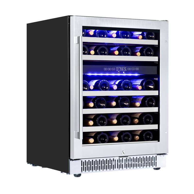 Luchar Wine Fridge 24 Inch, 46 Bottles Wine Refrigerator Cooler With Temperature Memory & Touchscreen Design, Double UV Glass Door And Removable Shelves, Built-in/freestanding, For Home