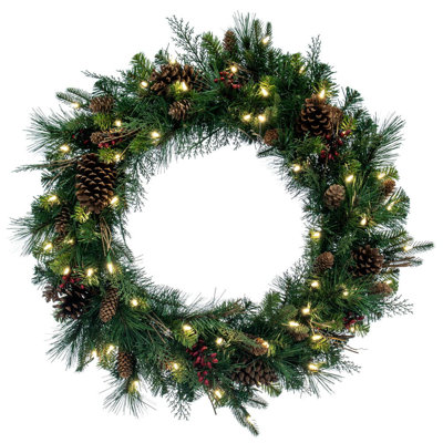 Couronne de noël artificielle éclairée cibola à baies en mélange de 30 po