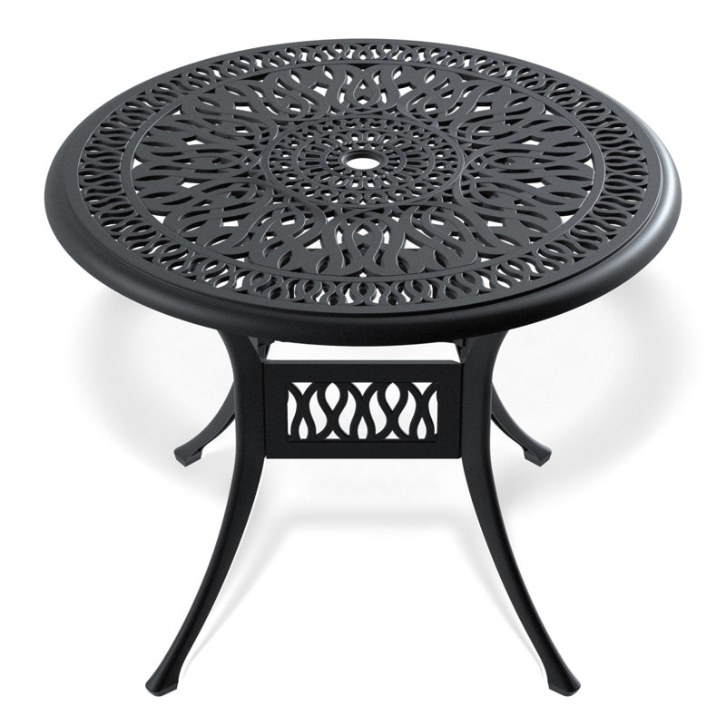 35.43-Inch Cast Aluminum Patio Dining Table With Black Frame And Umbrella Hole