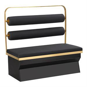 Cabine simple en mélamine L 47 po x H 46 po avec dossier rembourré noir cylindrique double, siège noir et structure en acier inoxydable doré