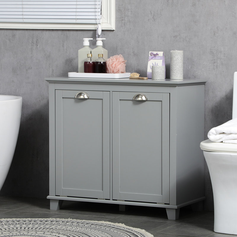 Tilt-Out Laundry Sorter Cabinet, Gray Bathroom Storage With Two Hamper Compartments - Ample Towel Space, Construction, Water- Surface, Toppling, Wall Mountable, 30" W X 16.12" D 27.5" H Coating,