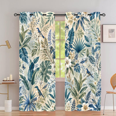 2Pcs, rideaux occultants avec œillets, motif d'oiseaux et de papillons, rideaux en polyester, isolation thermique et réduction du bruit, protection de la vie privée, décoration intérieure élégante pour la chambre à coucher et le salon