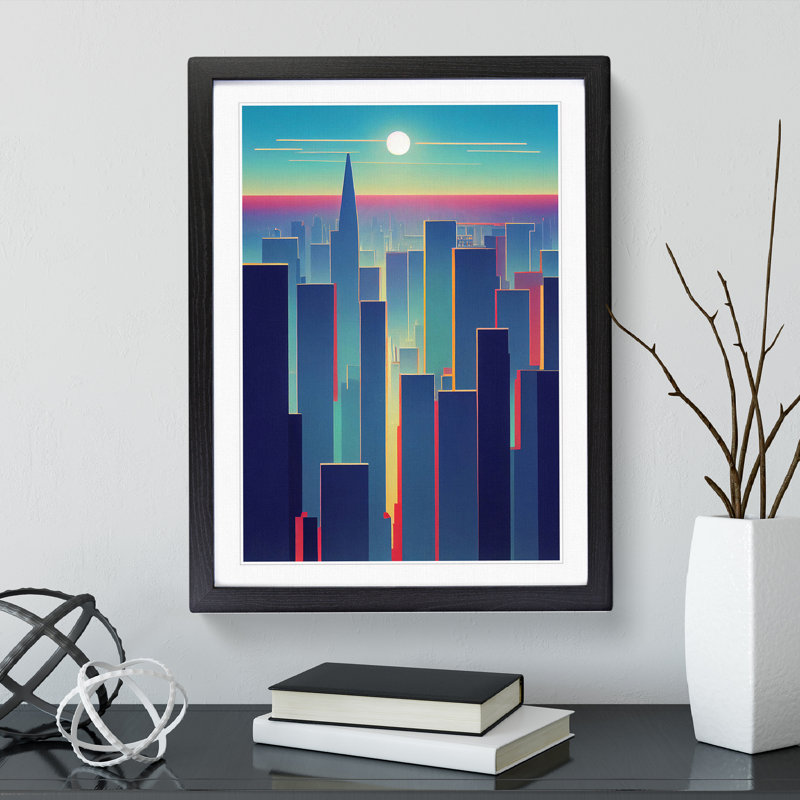 Serene City Skyline No.2 - Framed Print, Black Framed, 64cm H x 46cm W x 2cm D