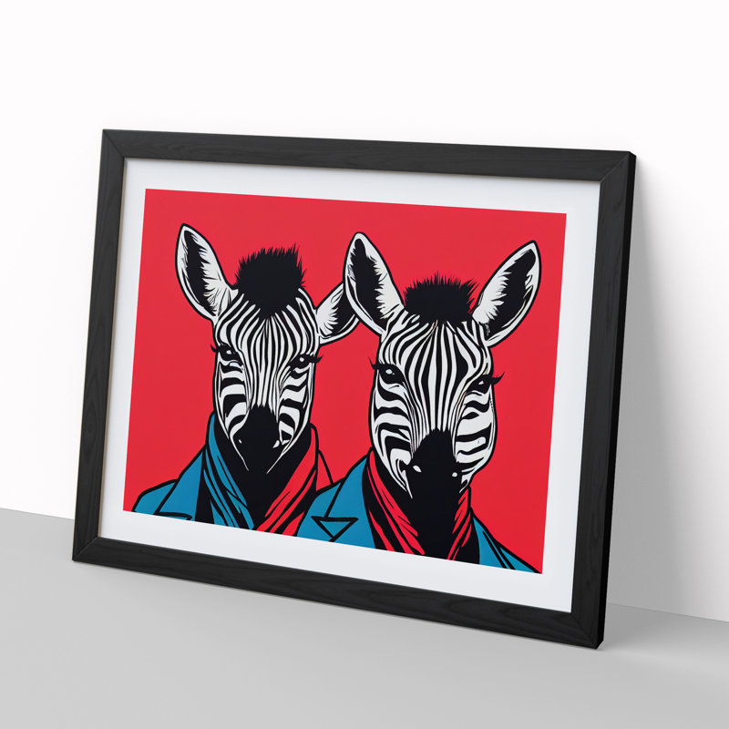The Two Zebras Abstract - Single Picture Frame Print, Black Framed, 46cm H x 64cm W x 2cm D