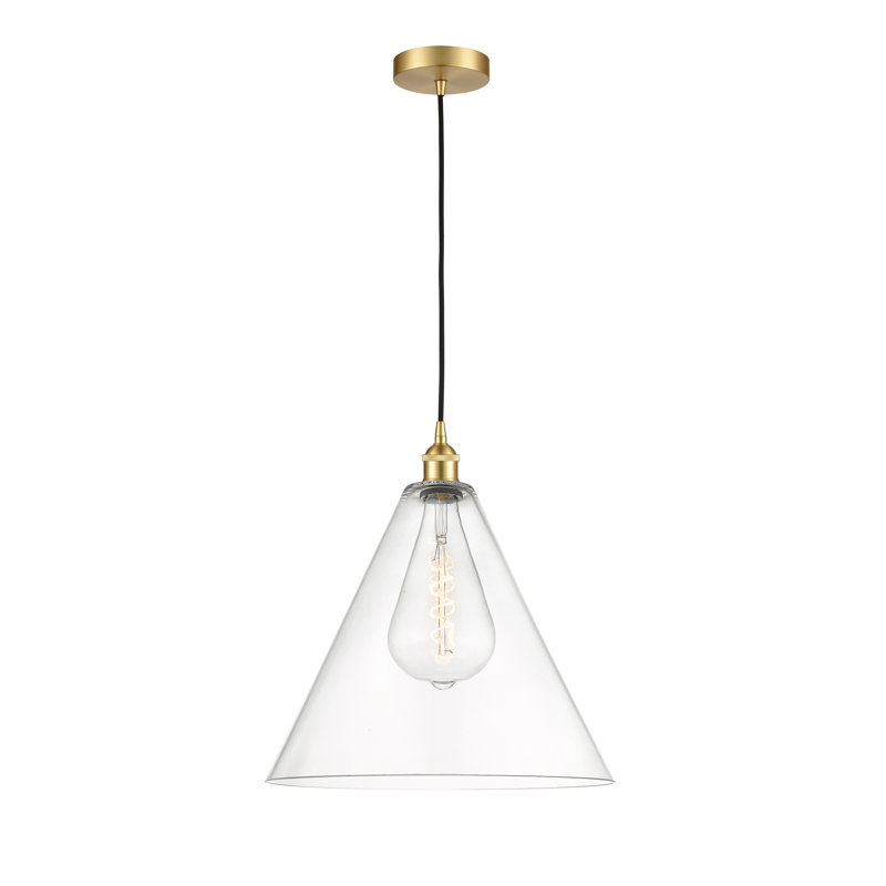 Luminaire suspendu conique à 1 lumière Bluford, H 18 po x l 16 po x P 16 po, Transparent, Or satiné