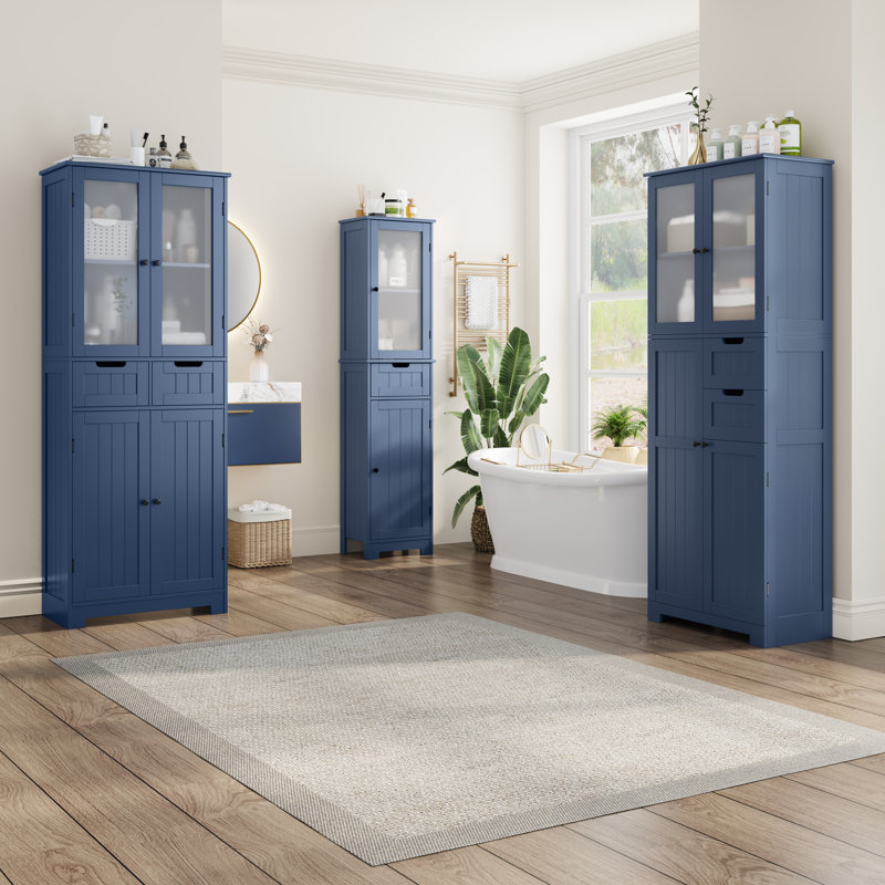 Armoire de salle de bain autoportante avec tiroirs Almetter, Bleu profond