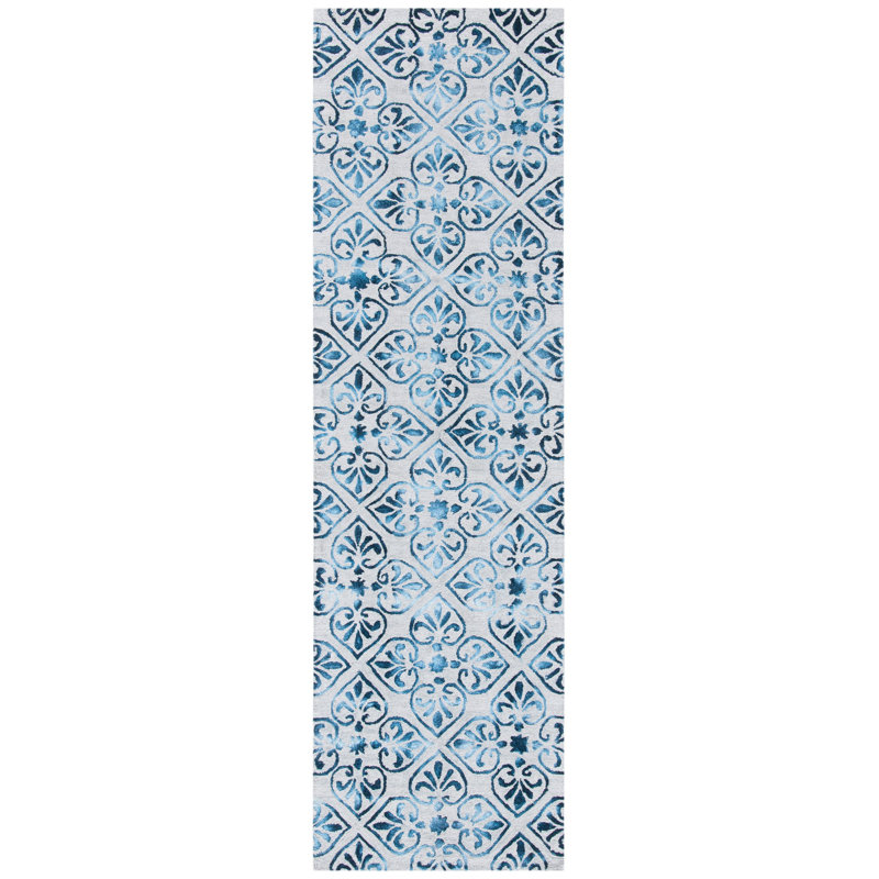 Oakton Floral Handmade Tufted Wool Grey/Charcoal Area Rug, Runner 2'3" x 8'