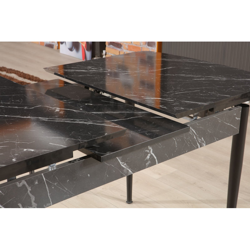 Modern Extendable Dining Table, Black & White Marble Design, 51.9 x 31.1 x 30.3 inches (Extended: 66.9 inches) | 100% Melamine Coated Particle Board, 0.7 inches Thick | Sturdy Metal Legs, Perfect for Stylish Dining Rooms