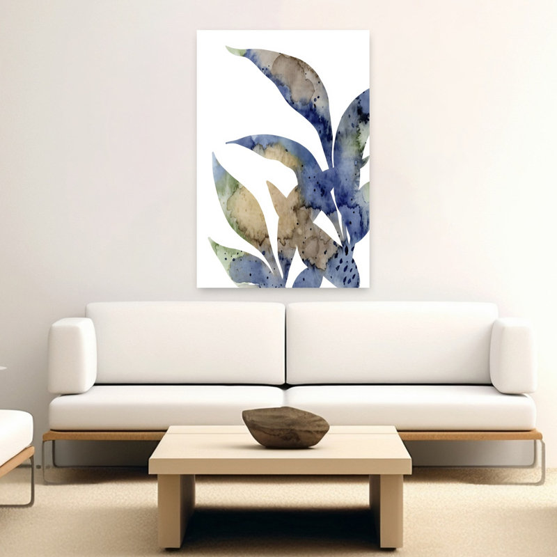 Bleu, plante abstraite, contemporain, plante naturelle, art mural, 60" H x 40" W