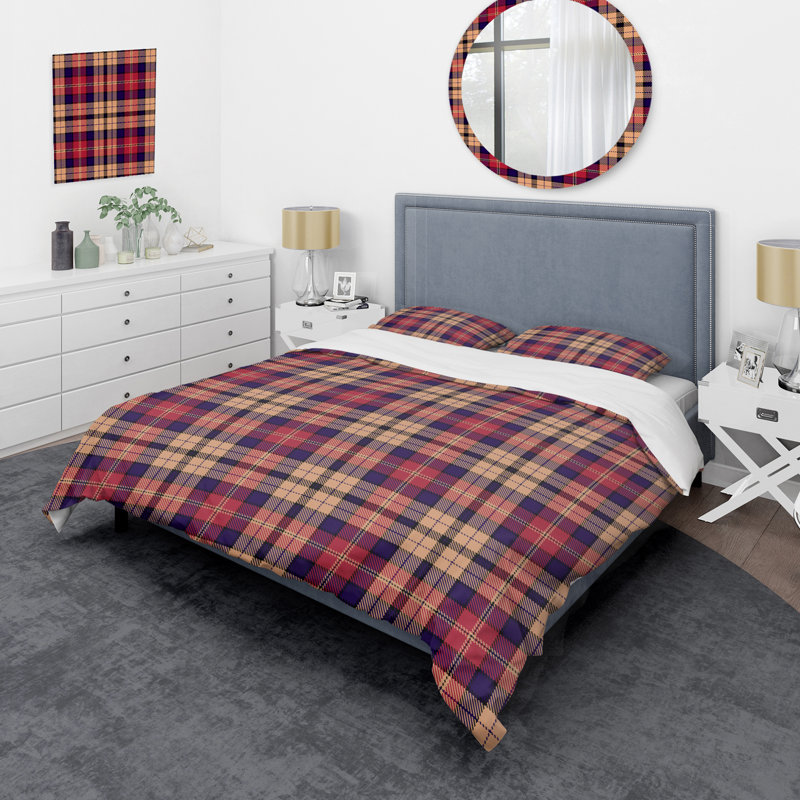 Tartan à carreaux brun - ensemble de housse de couette abstrait - microfibre de polyester