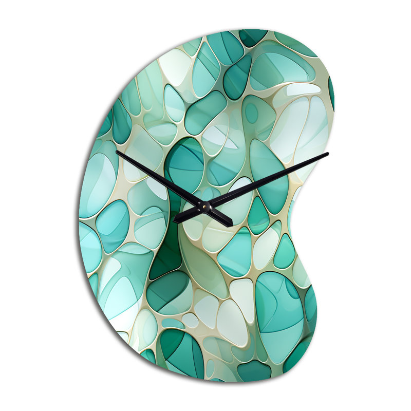 Seagrass mosaïque émeraude motif côtier - horloge murale asymétrique abstraite, Petit