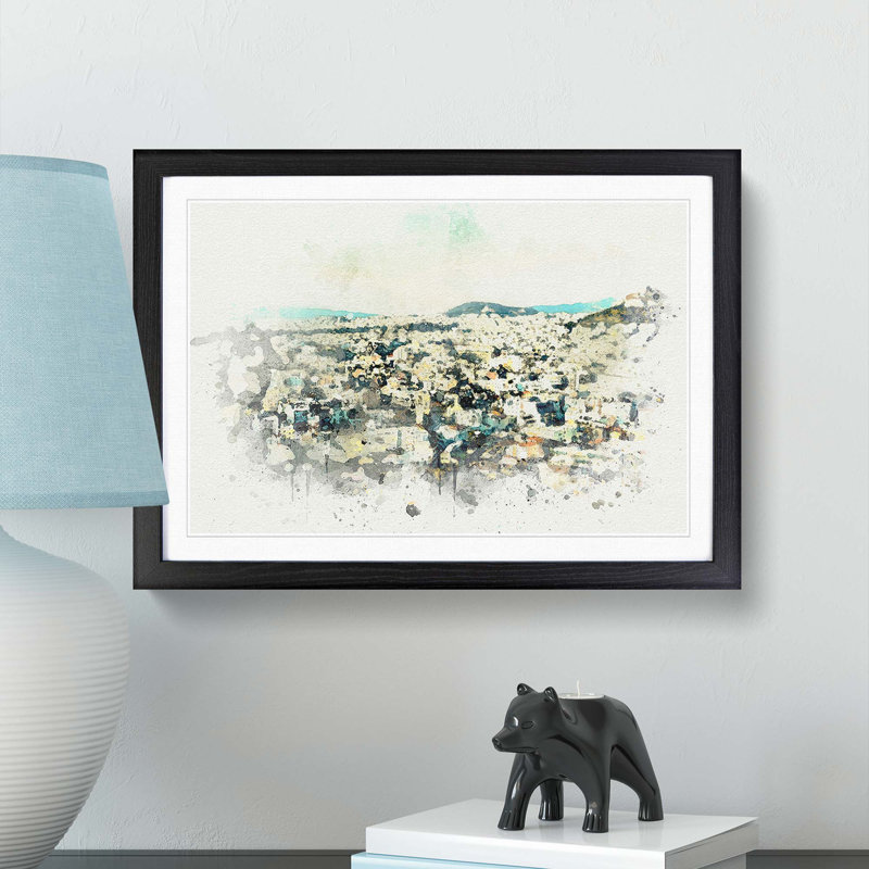 Athens Skyline in Greece in Abstract - Picture Frame Graphic Art Print, 62cm H x 87cm W x 2cm D, Black Framed
