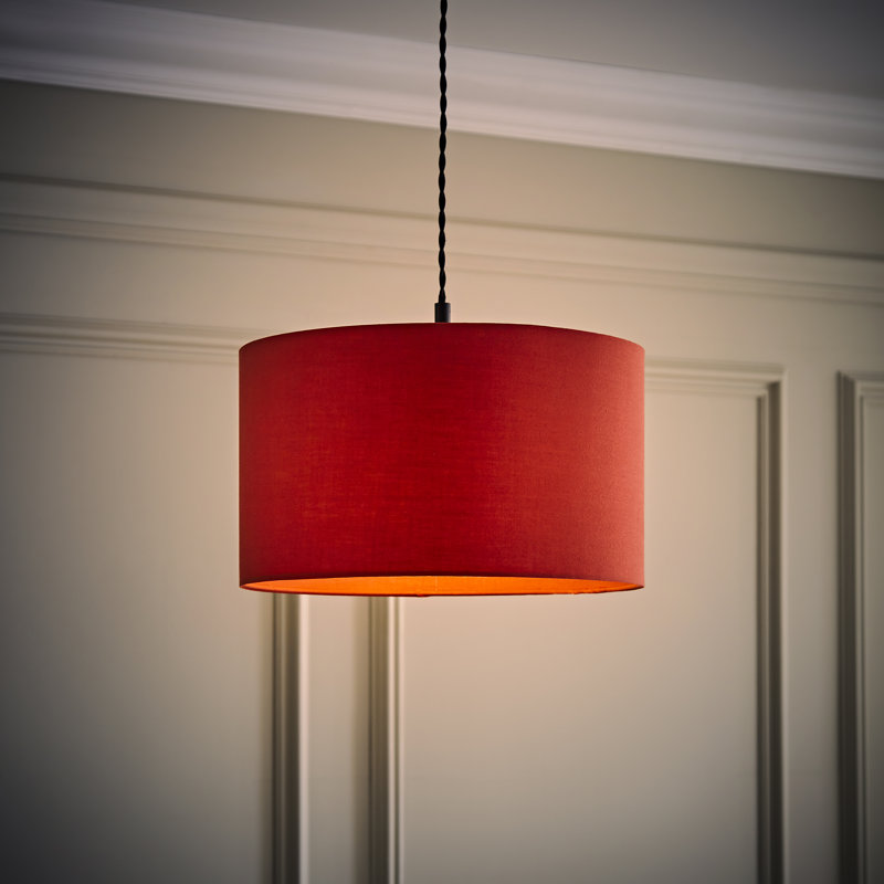 Cotton Blend Drum Pendant Shade ( Slip-On ) in Orange, 20cm H x 35cm W x 35cm D