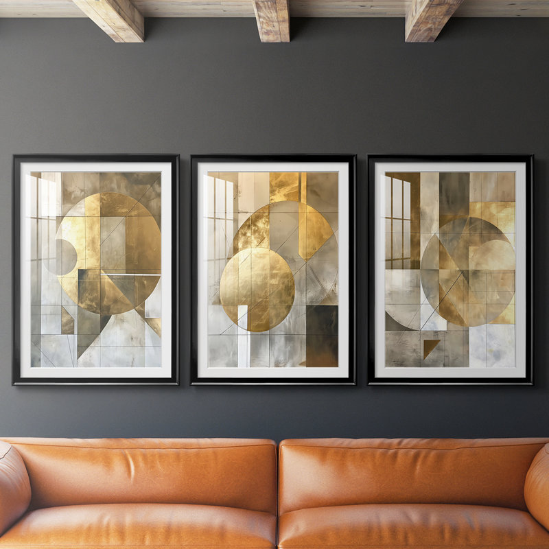 ABSTRACT Series CXV III - Impression sur mesure avec cadre de qualité supérieure - 3 pièces, H 15 po x l 19 po, Noir
