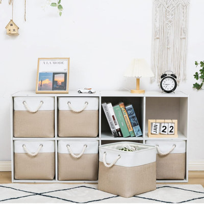 Boîte de rangement carrée 11 x 11 pouces, grande boîte de rangement en tissu pliable 6 pièces avec corde, carré de rangement pliable