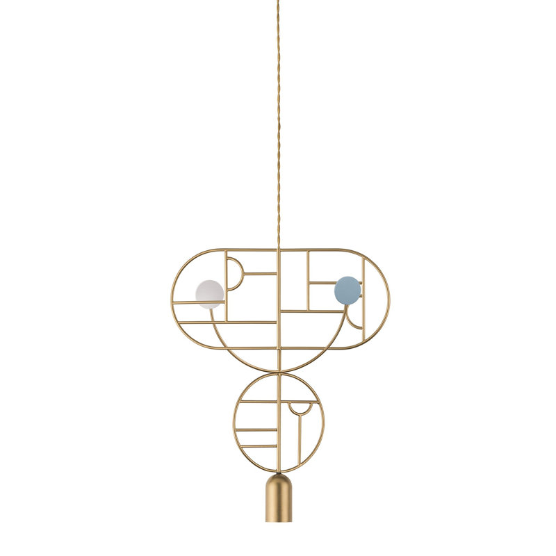 Wooden Dots 1 - Light Pendant, Blue/White, Brass