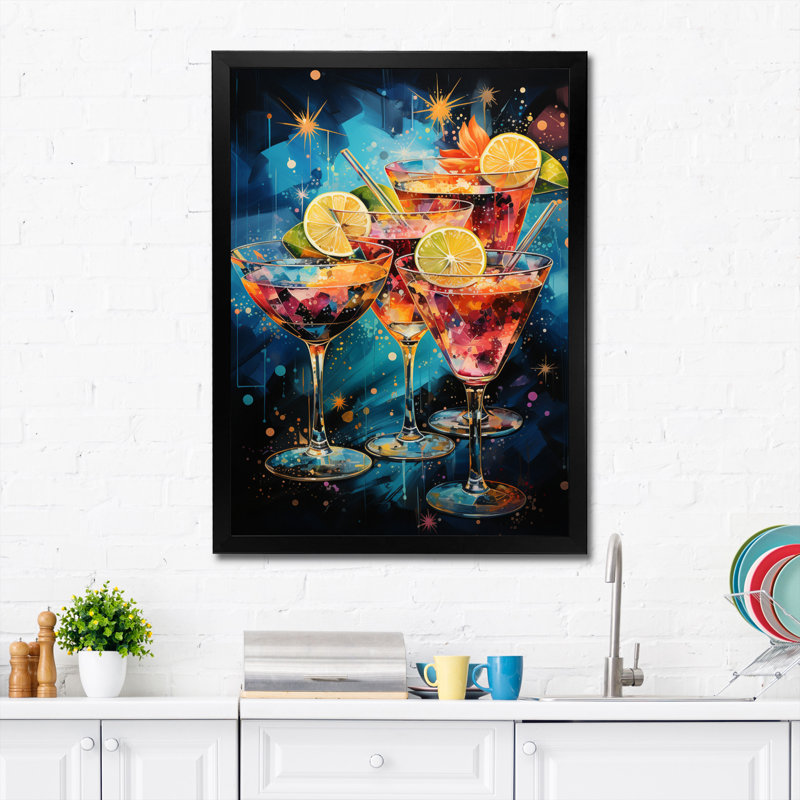 Dazire Cocktail Cocktail Confetti V sur toile, Cadre photo noir, H 20 po x l 12 po x P 1 po