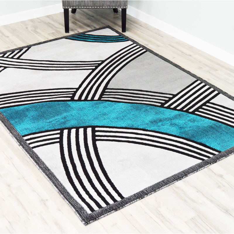 Tapis abstrait turquoise/gris zone Annafran, Rectangle 8 pi x 10 pi 5 po