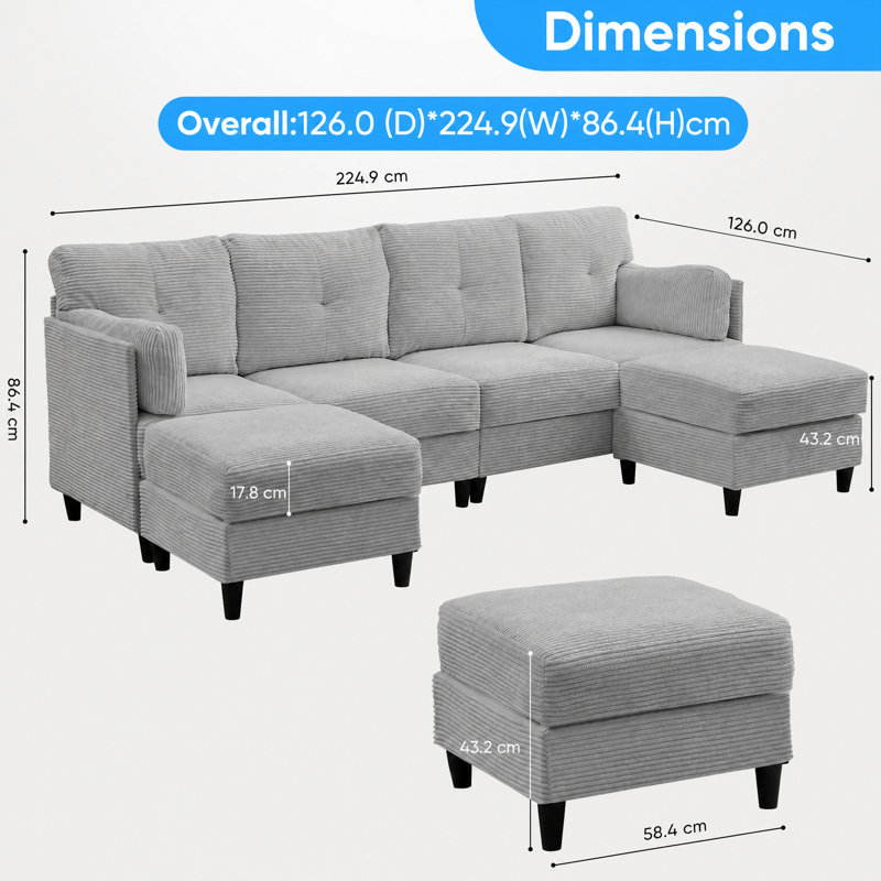 5 Seater Chenille Sectional, gray
