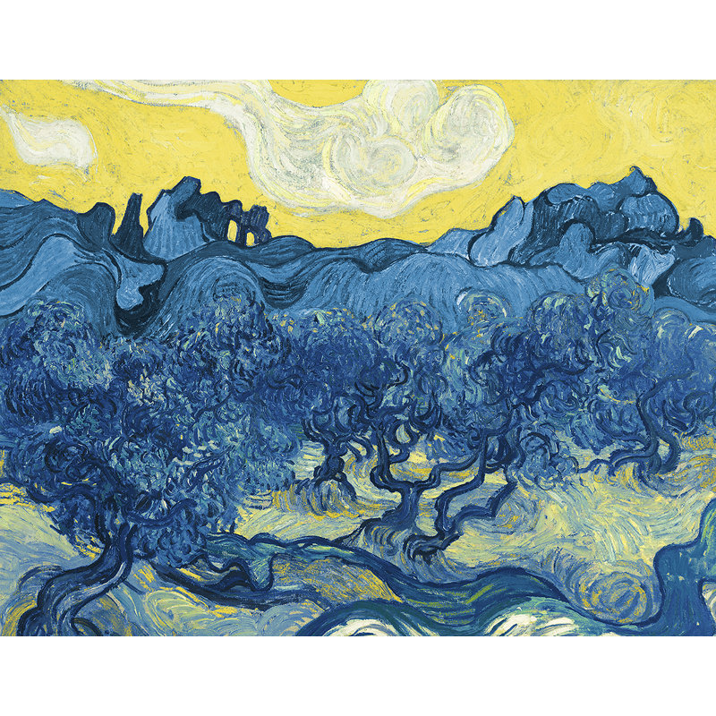 Décalcomanie murale amovible oliviers de van gogh, H 14 po x l 18 po, Jaune / Bleu