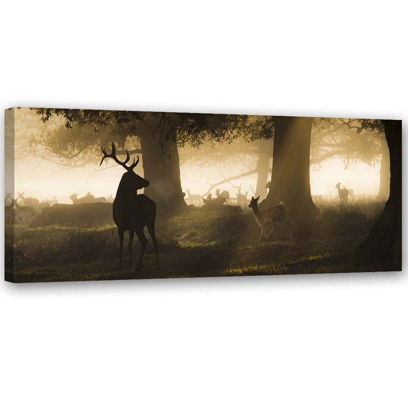 Painting on canvas, deer in the fog, 30cm H x 90cm W
