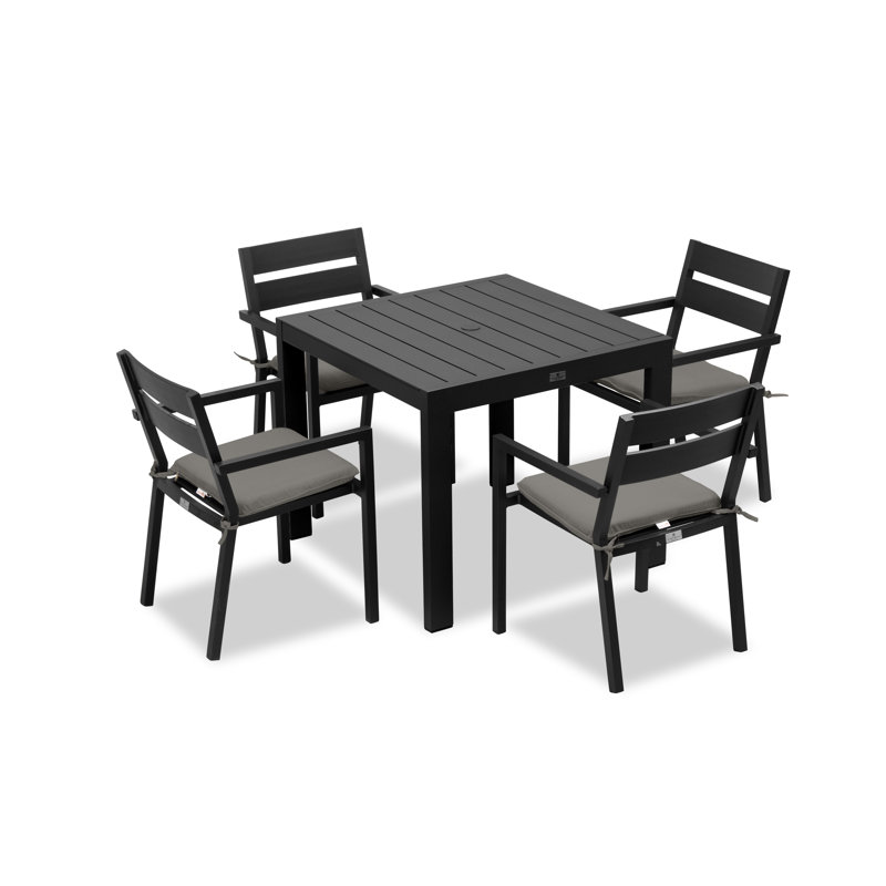 Pacifica Outdoor 5 - Piece Dining Set with Cushions, Black, Canvas Regatta Sunbrella® Canvas