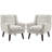 Davey Upholstered Beige Linen Blend Tufted Wide Back Armchair with Solid Wood Leg-1917714907