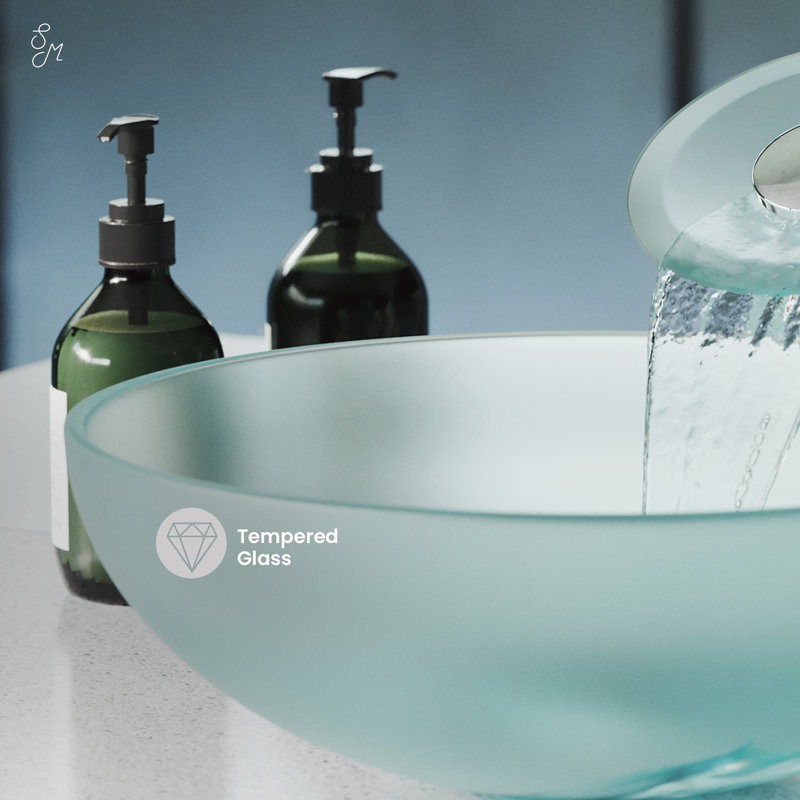 Cascade 16.5 Glass Vessel Sink with Faucet, Frost