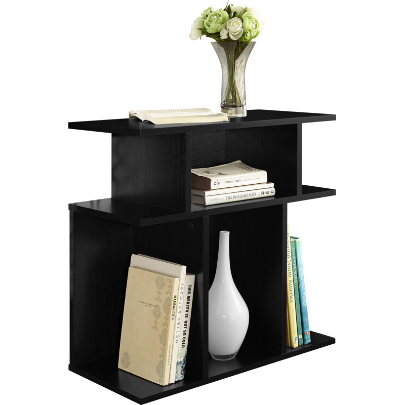 Black Contemporary Wood Rectangular End Table with Shelves