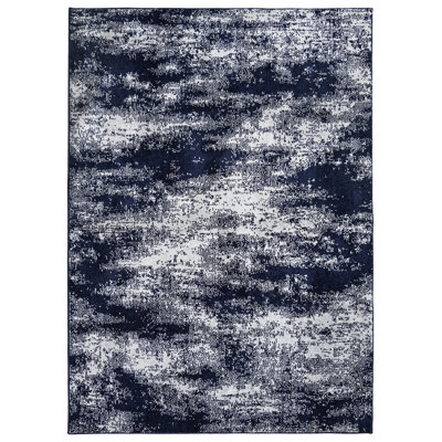 Tapis rectangulaire bleu marine / blanc en polypropylène touffeté à la machine Guntersville