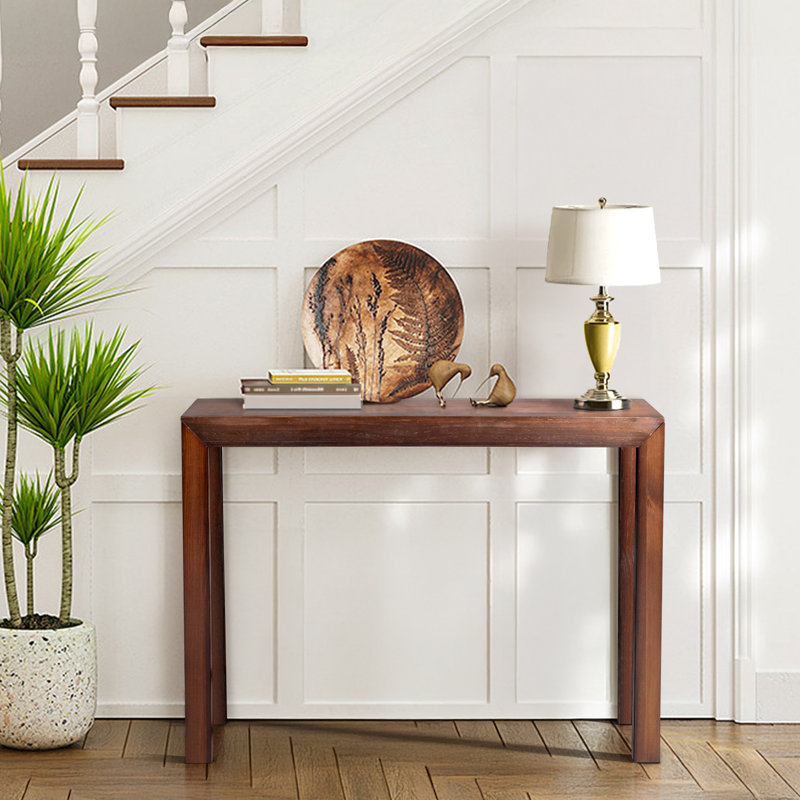 Console de 46 po en bois massif pour halls d'entrée et couloirs, Bois brun foncé