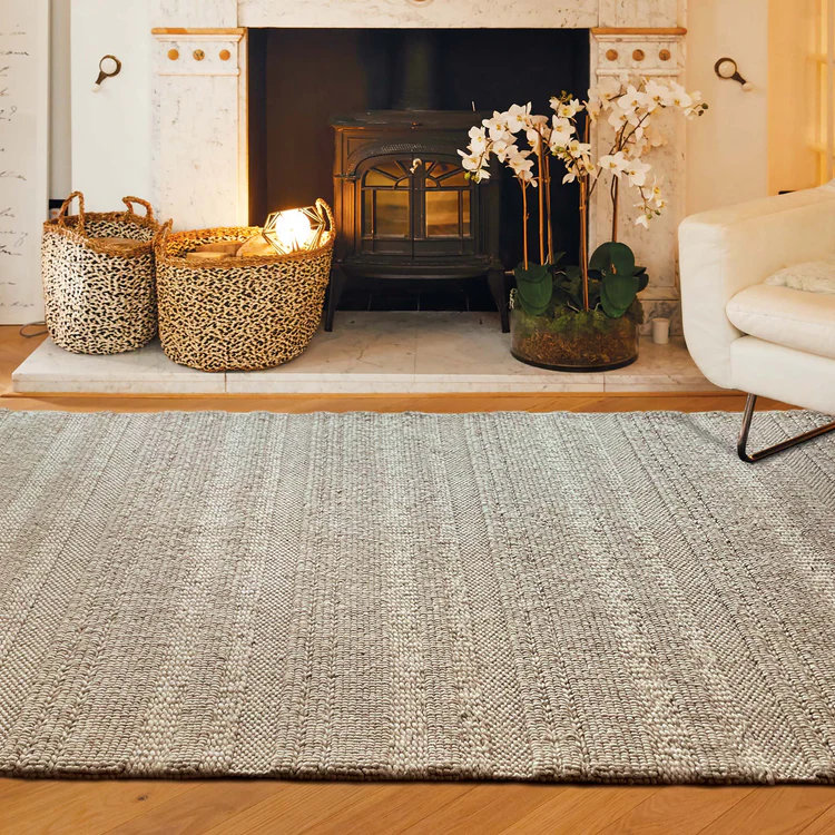 Striped Wool Hand Woven Area Rug, Rectangle 120 x 170 cm