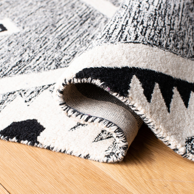 Arne Southwestern Handmade Tufted Wool Black/Gray Area Rug, Round 3'