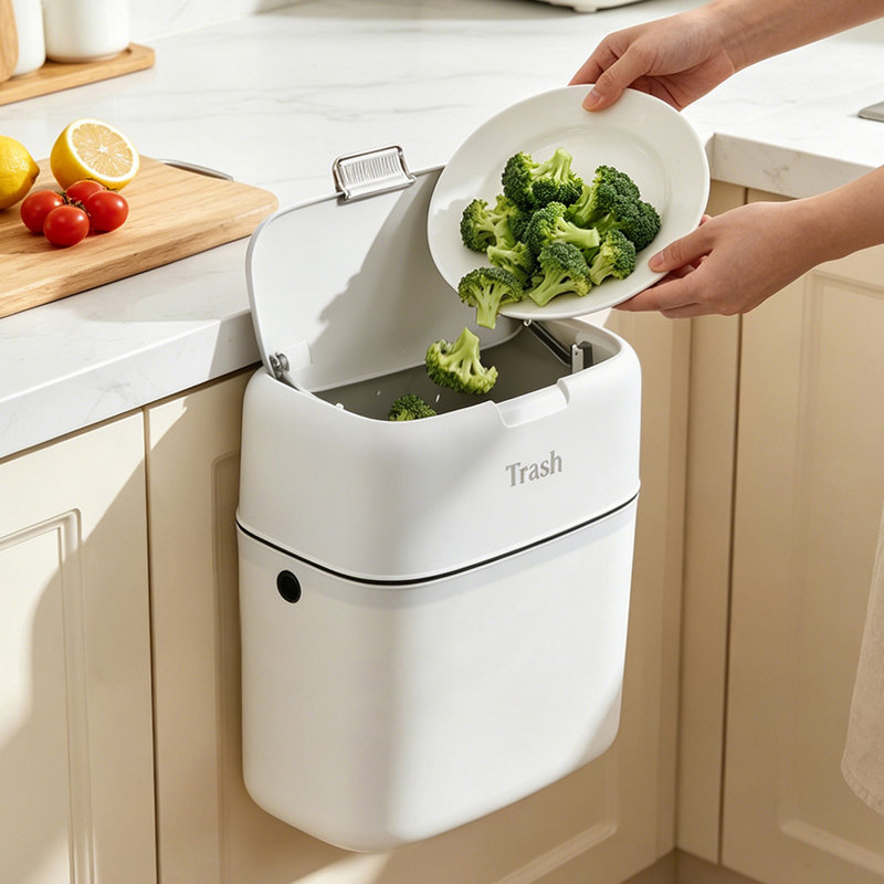 Kitchen Rubbish Bin - 9 L, White；sliver