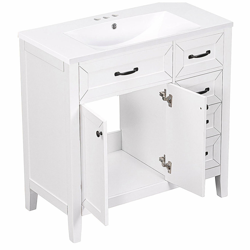 Lavabo de salle de bain de 36 pouces avec combinaison de lavabo, avec armoire de salle de bain à tiroir, structure en bois massif et panneau de fibres à densité moyenne